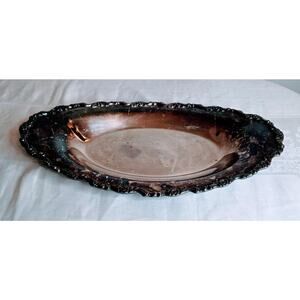 Vtg. Wm. A. Rogers Tarnished Silver Plate Oval Platter Ornate Edge 13 1/2"x 7"